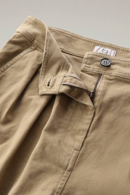 Woolrich Women Cotton Twill Cargo Pants Gold Khaki Clothing J026248
