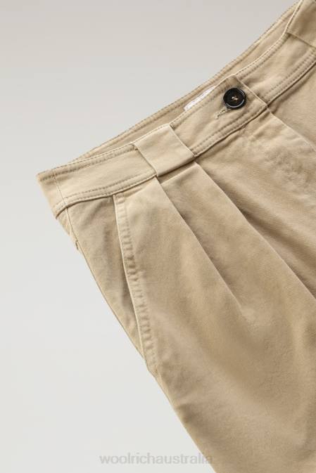 Woolrich Women Cotton Twill Cargo Pants Gold Khaki Clothing J026248