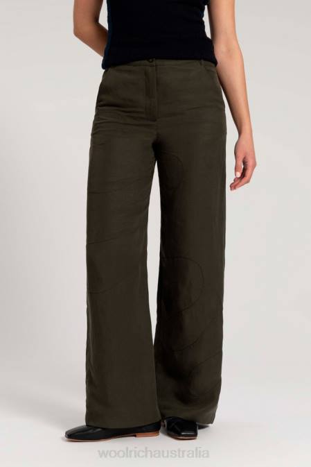 Woolrich Women Embroidered Wide Leg Pants in a Linen Blend-Danielle Cathari Dark Green Clothing J026135