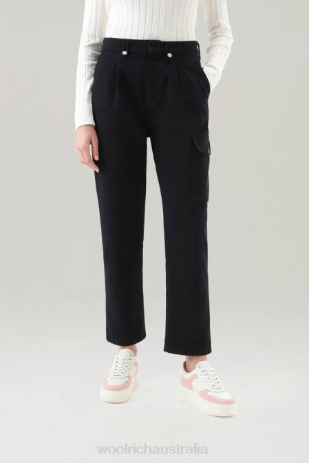 Woolrich Women Garment-Dyed Cargo Pants in Pure Cotton Twill Indigo Blue Clothing J02666
