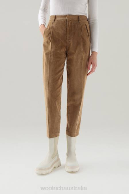 Woolrich Women Soft Corduroy Pleated Pants Gold Khaki Clothing J026256