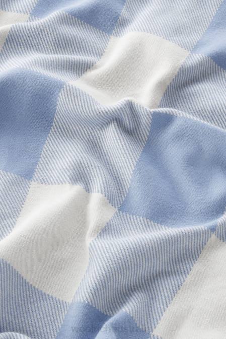 Woolrich Women American Check Polo in Yarn-Dyed Stretch Cotton Blend Pale Indigo Buffalo Clothing J02629