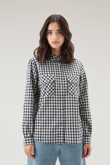 Woolrich Women Appalachian Trail Check Shirt in Pure Cotton Blue Buffalo Clothing J026100