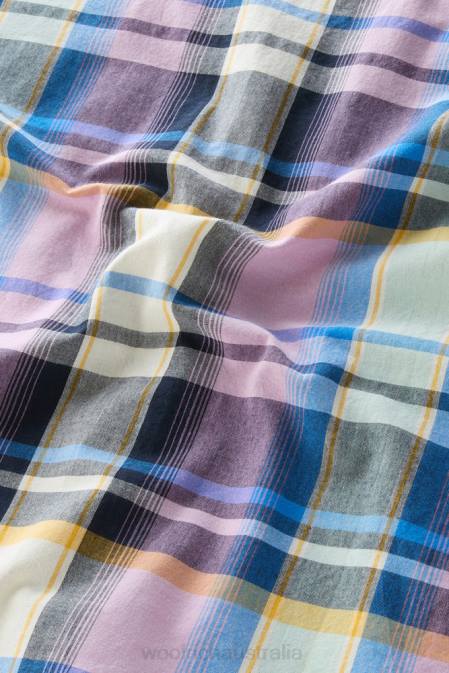 Woolrich Women Appalachian Trail Short-Sleeved Check Blouse in Pure Cotton Blue Check Clothing J026173