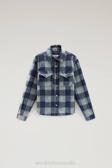 Woolrich Women Check Shirt in Pure Cotton Denim Dark Indigo Buffalo Clothing J02637