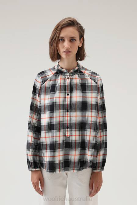 Woolrich Women Light Flannel Check Blouse Flame Black Check Clothing J026229