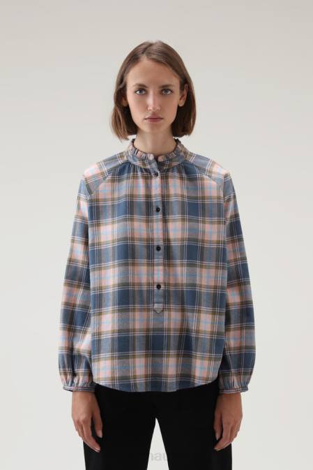 Woolrich Women Light Flannel Check Blouse Pink Blue Check Clothing J026233
