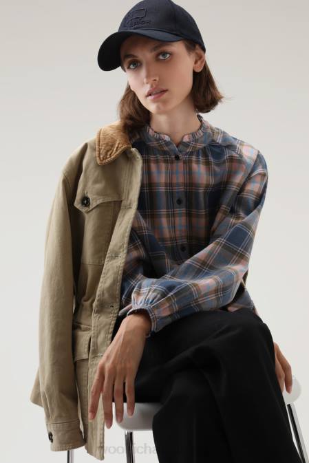 Woolrich Women Light Flannel Check Blouse Pink Blue Check Clothing J026233