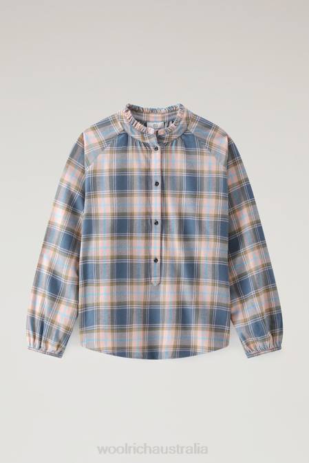 Woolrich Women Light Flannel Check Blouse Pink Blue Check Clothing J026233