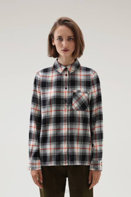 Woolrich Women Madras Light Flannel Check Shirt Flame Black Check Clothing J026224