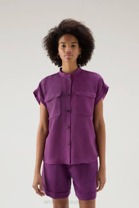 Woolrich Women Short-sleeved Shirt in Linen Blend Charisma Purple Clothing J026196