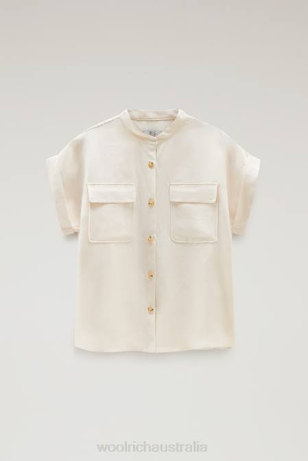 Woolrich Women Short-sleeved Shirt in Linen Blend Milky Cream Clothing J026192
