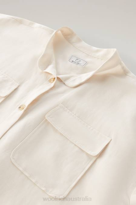 Woolrich Women Short-sleeved Shirt in Linen Blend Milky Cream Clothing J026192