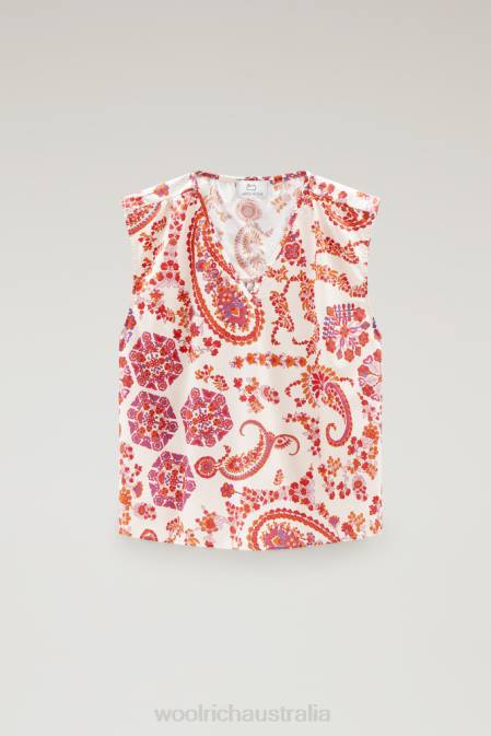Woolrich Women Sleeveless Blouse in Pure Cotton Poplin Marine Scarlet Paisley Clothing J02685