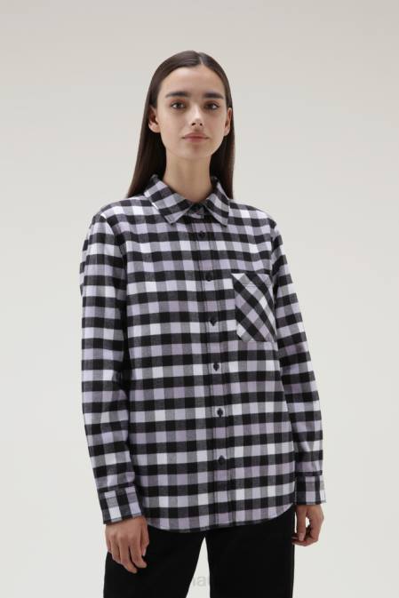 Woolrich Women Traditional Check Flannel Shirt Black Lilac Buffalo Clothing J026305