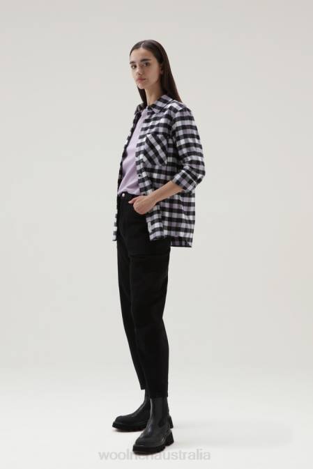 Woolrich Women Traditional Check Flannel Shirt Black Lilac Buffalo Clothing J026305
