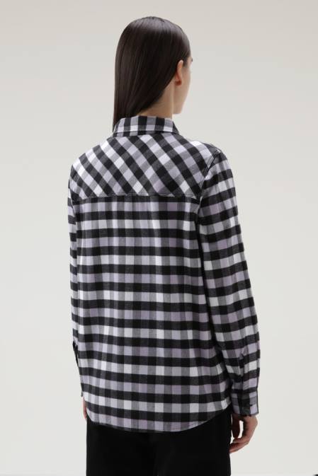 Woolrich Women Traditional Check Flannel Shirt Black Lilac Buffalo Clothing J026305