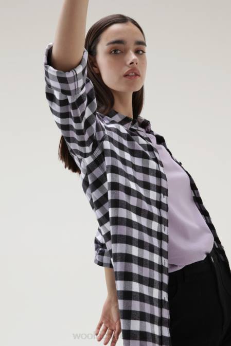 Woolrich Women Traditional Check Flannel Shirt Black Lilac Buffalo Clothing J026305