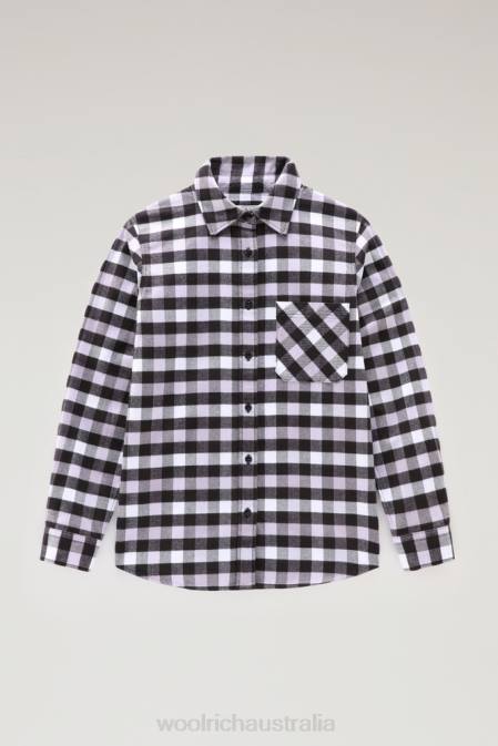 Woolrich Women Traditional Check Flannel Shirt Black Lilac Buffalo Clothing J026305