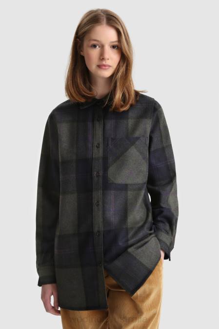 Woolrich Women Wool Blend Boyfriend Flannel Shirt-Made in Usa Grey Purple Check Clothing J026372