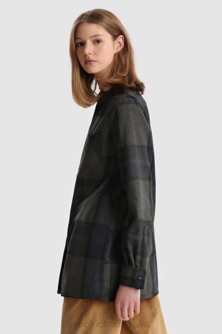 Woolrich Women Wool Blend Boyfriend Flannel Shirt-Made in Usa Grey Purple Check Clothing J026372