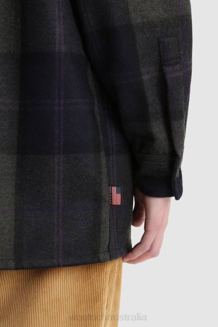 Woolrich Women Wool Blend Boyfriend Flannel Shirt-Made in Usa Grey Purple Check Clothing J026372