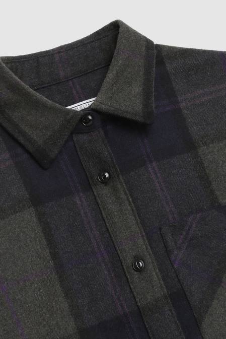 Woolrich Women Wool Blend Boyfriend Flannel Shirt-Made in Usa Grey Purple Check Clothing J026372