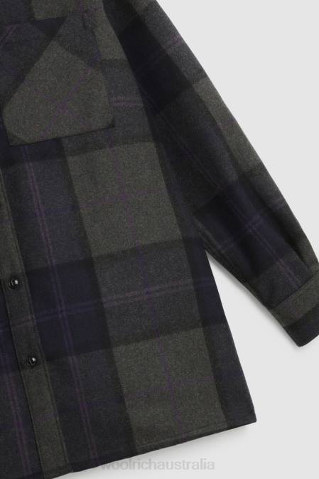 Woolrich Women Wool Blend Boyfriend Flannel Shirt-Made in Usa Grey Purple Check Clothing J026372
