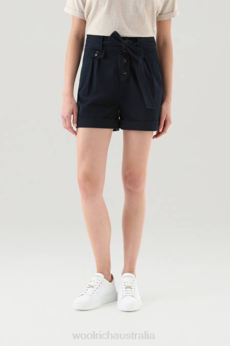 Woolrich Women Garment-Dyed Shorts in Stretch Cotton Twill Melton Blue Clothing J026169