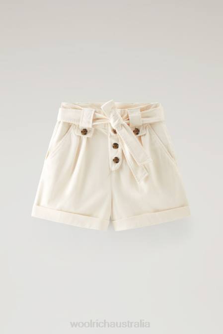 Woolrich Women Garment-Dyed Shorts in Stretch Cotton Twill Milky Cream Clothing J026159