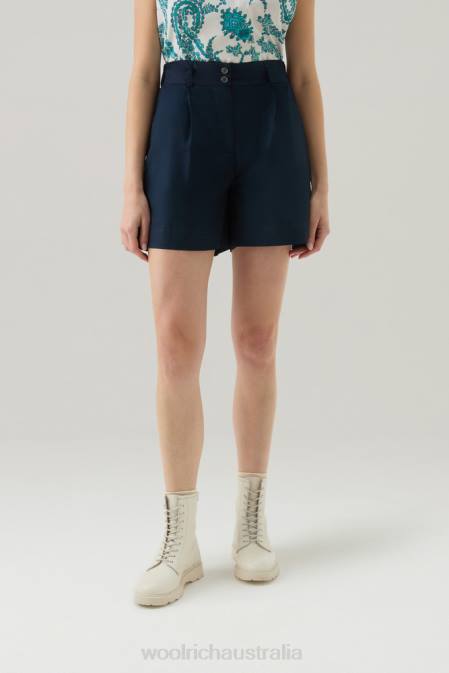 Woolrich Women Pure Cotton Poplin Shorts 1 Melton Blue Clothing J02610
