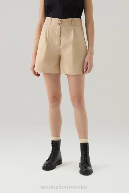 Woolrich Women Pure Cotton Poplin Shorts 2 Feather Beige Clothing J02675