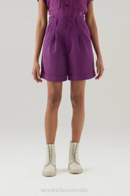 Woolrich Women Shorts in Linen Blend with Pockets Charisma Purple Clothing J026145