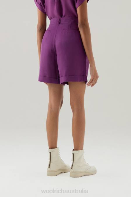 Woolrich Women Shorts in Linen Blend with Pockets Charisma Purple Clothing J026145