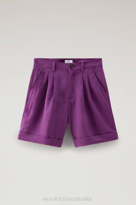 Woolrich Women Shorts in Linen Blend with Pockets Charisma Purple Clothing J026145