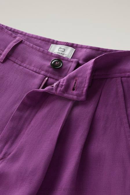 Woolrich Women Shorts in Linen Blend with Pockets Charisma Purple Clothing J026145
