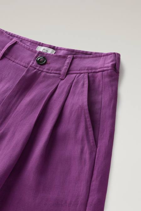 Woolrich Women Shorts in Linen Blend with Pockets Charisma Purple Clothing J026145