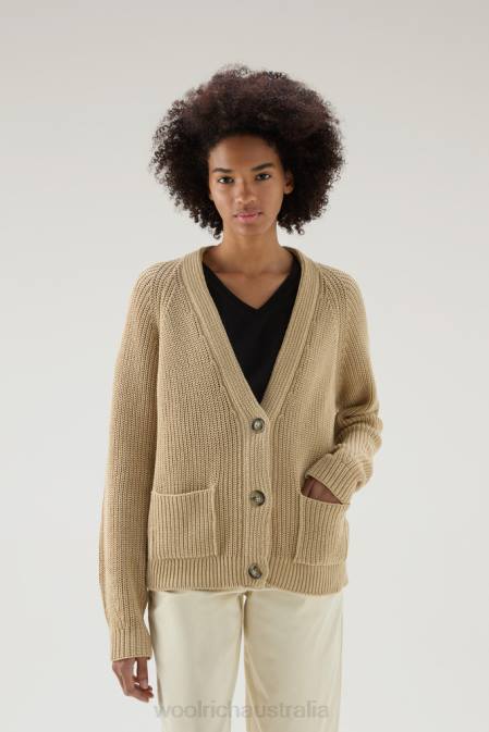 Woolrich Women Cardigan in Pure Organic with Natural Garment-Dye Finish Milky Cream Clothing J02693