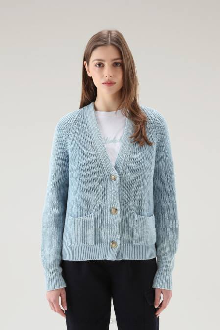 Woolrich Women Cardigan in Pure Organic with Natural Garment-Dye Finish Pale Indigo Clothing J02686