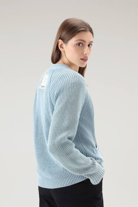 Woolrich Women Cardigan in Pure Organic with Natural Garment-Dye Finish Pale Indigo Clothing J02686