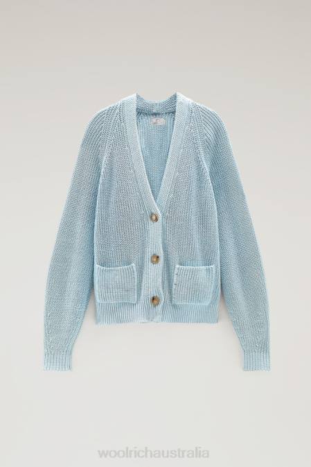 Woolrich Women Cardigan in Pure Organic with Natural Garment-Dye Finish Pale Indigo Clothing J02686