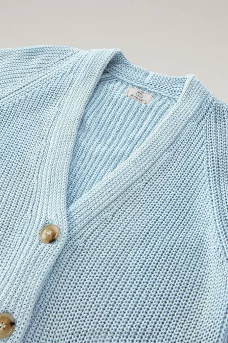 Woolrich Women Cardigan in Pure Organic with Natural Garment-Dye Finish Pale Indigo Clothing J02686