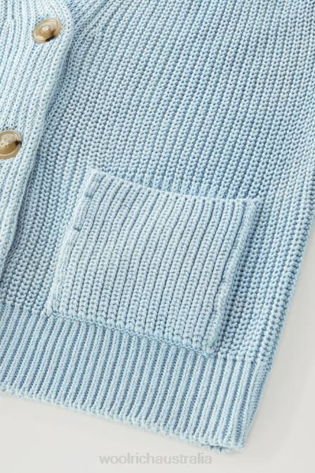 Woolrich Women Cardigan in Pure Organic with Natural Garment-Dye Finish Pale Indigo Clothing J02686