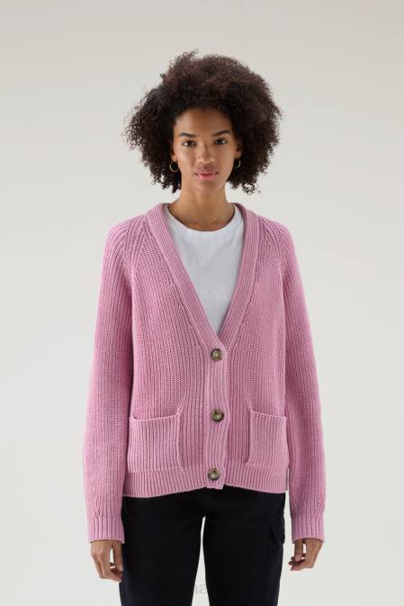 Woolrich Women Cardigan in Pure Organic with Natural Garment-Dye Finish Smoky Rose Clothing J026125