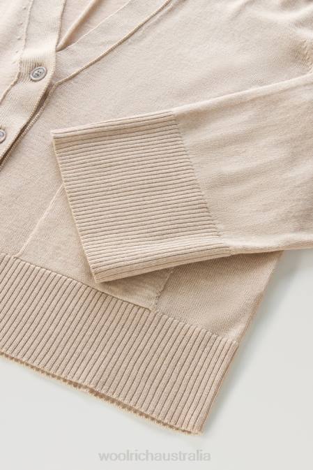 Woolrich Women Cardigan in a Cotton Cashmere Blend Beige Melange Clothing J026113