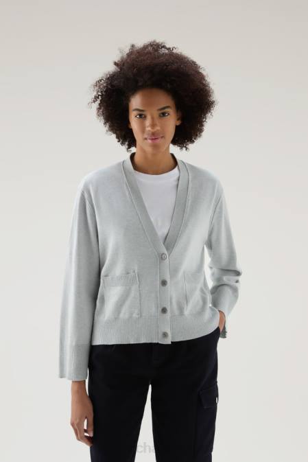 Woolrich Women Cardigan in a Cotton Cashmere Blend Grey Melange Clothing J026109