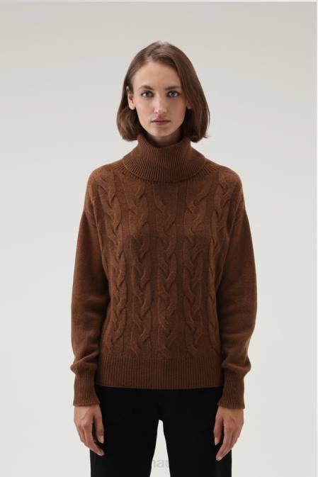 Woolrich Women Cashmere Cable-Knit Turtleneck Dark Camel Clothing J026269