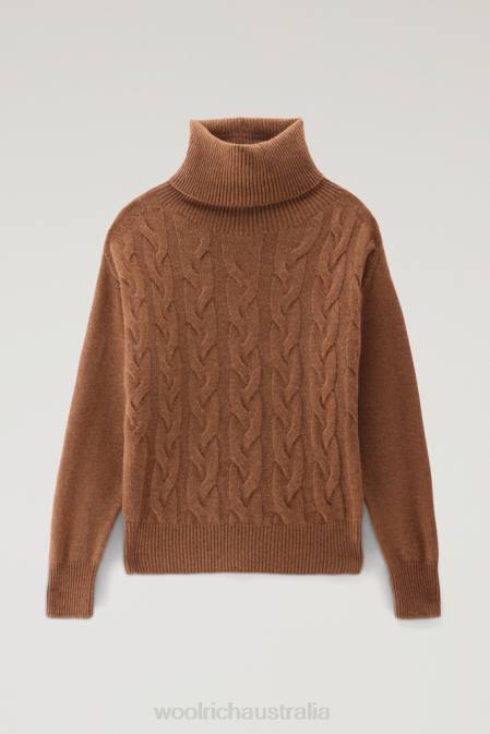 Woolrich Women Cashmere Cable-Knit Turtleneck Dark Camel Clothing J026269
