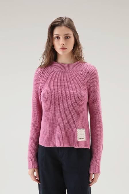 Woolrich Women Crewneck Sweater in Pure Cotton with Natural Garment-Dye Finish Smoky Rose Clothing J02673