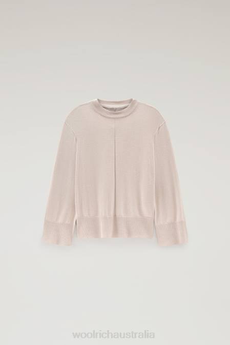 Woolrich Women Crewneck Sweater in a Cotton Cashmere Blend Beige Melange Clothing J02697